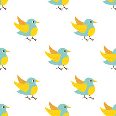 Seamless pattern with cute birds. Funny characters. Suitable for baby textiles.