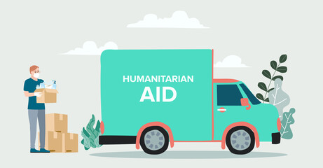 Humanitarian Support, concept of charity and donation. Give and share your love to people. Volunteering vector illustration. 
