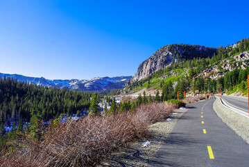 amazing american national park Mammoth mountain hiking trail. Lava dome complex produces hazardous...