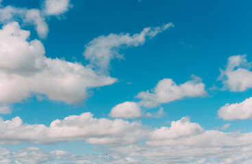Naklejka na ściany i meble white clouds in a blue sky. Bright day, horizontal photography