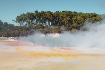 Waiotapu, also spelt Wai-O-Tapu is an active geothermal area at the southern end of the Okataina Volcanic Centre. It is 27 kilometres south of Rotorua.
