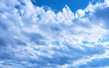 Blue sky background with white clouds on a sunny day.