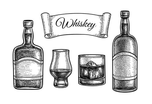 Ink sketch set of whiskey.