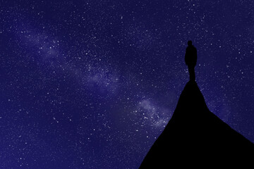 Fototapeta na wymiar person silhouette over night sky background