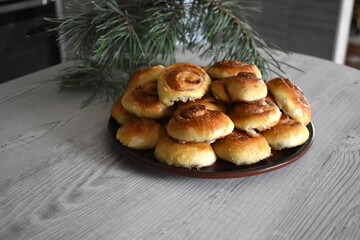 Fresh rolls on the table.