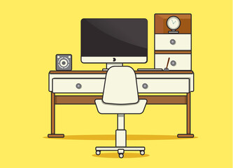Work place or office with computer, table and chair 