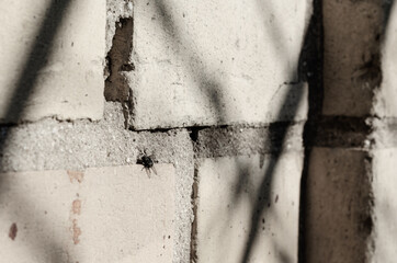 white brick wall.  geometric lines on the background wall shadow