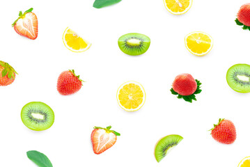 Refreshing Strawberry kiwi and lemon on a white background