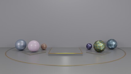 Product placement space in a white room. 3D rendering soft pastel colors for product display stand, Minimal Studio, Abstract mock up witch copy space for Showcase.