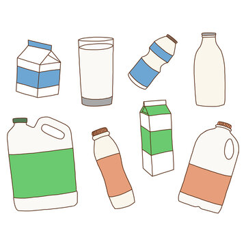 Various packages for dairy products, isolated vector objects