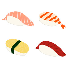 Salmon, Shrimp, Sweet omlette, Tuna Sushi