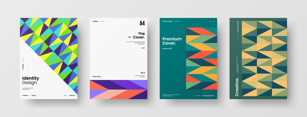 Obraz premium Company identity brochure template collection. Business presentation vector A4 vertical orientation front page mock up set. Corporate report cover abstract geometric illustration design layout bundle.