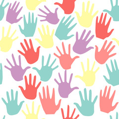 Seamless colourful hands. Repetitive design. 