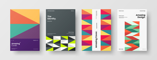 Company identity brochure template collection. Business presentation vector A4 vertical orientation front page mock up set. Corporate report cover abstract geometric illustration design layout bundle.