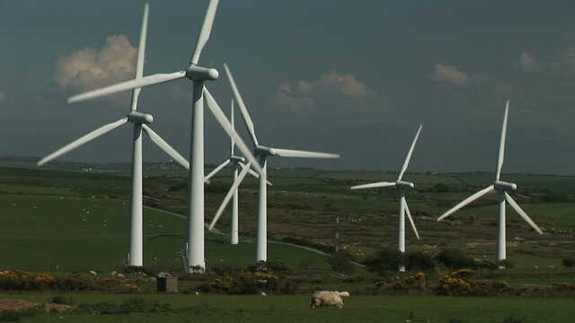 Wind turbines on farmland in England UK