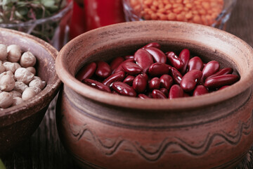 Plant based vegan food. Ingredients, dry beans