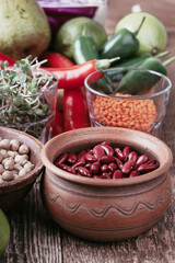 Colorful plant based vegan food. Ingredients