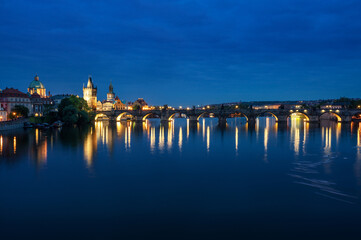 Fototapeta na wymiar Charles bridge in sunset time, Prague , Czech Republic