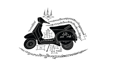 Motocycle in Thai tradition painting,Thai tattoo, vector