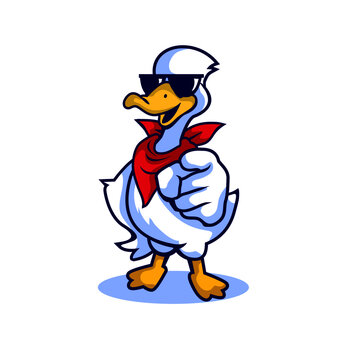 Cool white goose using sunglass and bandana pointing forward. it can be used as mascot 