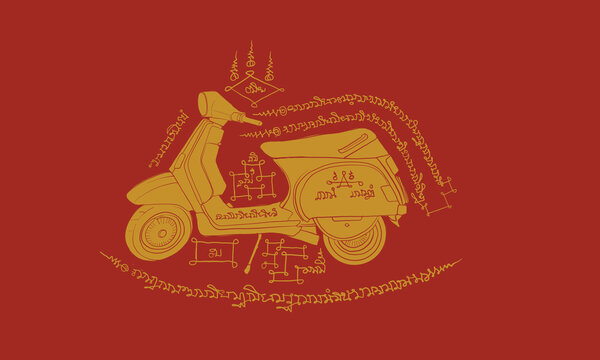 Motocycle in Thai tradition painting,Thai tattoo, vector