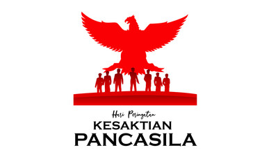 Indonesian Holiday Pancasila Day Illustration. Translation: October 01st, The Teks wrote with the Indonesian Language with translation: Happy Pancasila day.