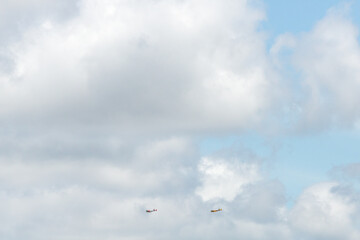 vintage world war II fighter bomber planes flyover