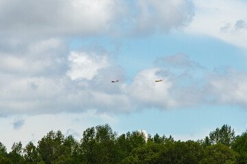 vintage world war II fighter bomber planes flyover