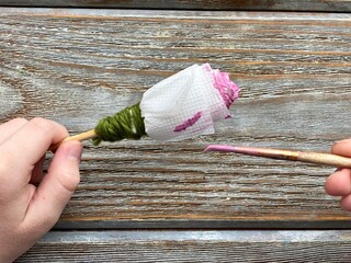 White flower painted pink children's DIY, lesson step by step