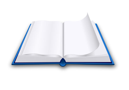 Open book with white pages. Perspective view. Single object isolated on a white background. Template or mockup for design.