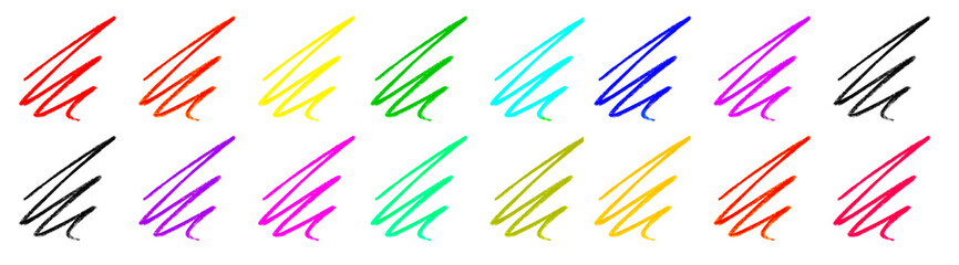 Collage of color drawn pencil scribbles on white background. Banner design