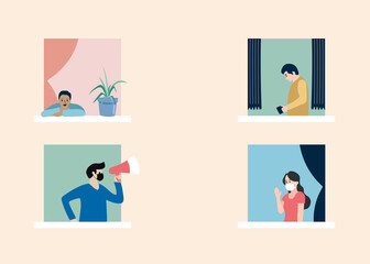 Social distancing, keep distance with people in public places to stop spreading COVID-19 coronavirus concept. Flat vector illustration.
