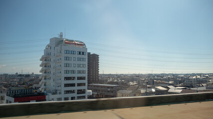 Beautiful horizontal view of small city and blue sky for background with copy space