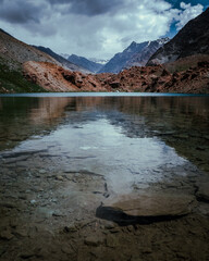 clear water lake on high altitude mountains while travelling towards Ladakh, India