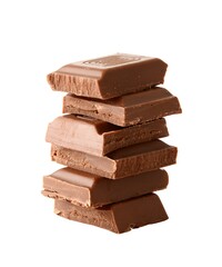 Stack of chocolate pieces isolated over white.