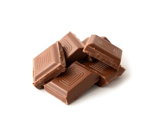 Heap of chocolate pieces over white.