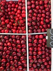 Juicy delicious cherries on the market macro