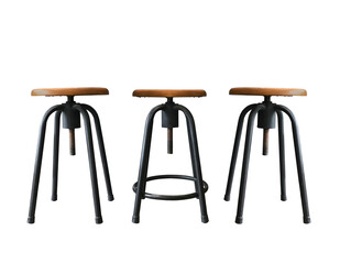 Bar stool isolated on white background. Set of stool chair, wooden base screwed on black metal...