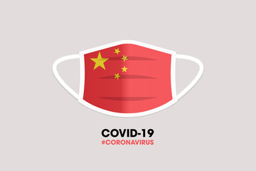 Medical mask sign illustration. Face mask prevent corona virus infection. Covid 19 mouth mask with the flag of China