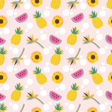 Summer fruits and flower seamless pattern © misspin