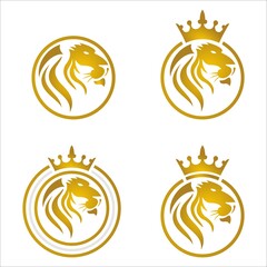 Lion logo design template ,Lion head logo ,Element for the brand identity ,Vector illustration colored gold
