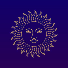 Old fashioned medieval style linear sun vector illustration