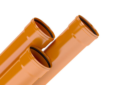 Orange plastic pvc pipes, 3D illustration