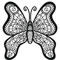 Magnificent vector butterfly. Adult antistress coloring page. Detailed wings. 