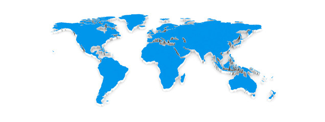 Blue 3D world map on white background