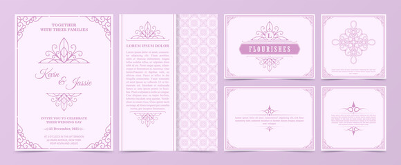 Collection Invitation card vector design vintage style with soft pink color.	