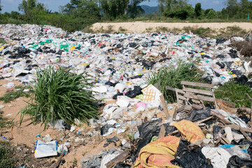 Large non biodegradable plastic waste awaiting landfill.