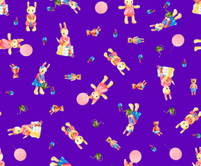 Seamless pattern watercolor bunny, design for textile and dress