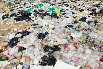 Large non biodegradable plastic waste awaiting landfill.