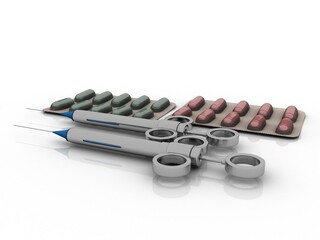 3D illustration Syringe with pill
